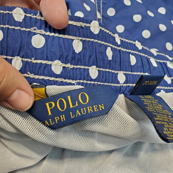 Vintage Polo Ralph Lauren Blue White Polka Dot Swimsuit Swim Trunks Men XXL - Picture 3 of 12